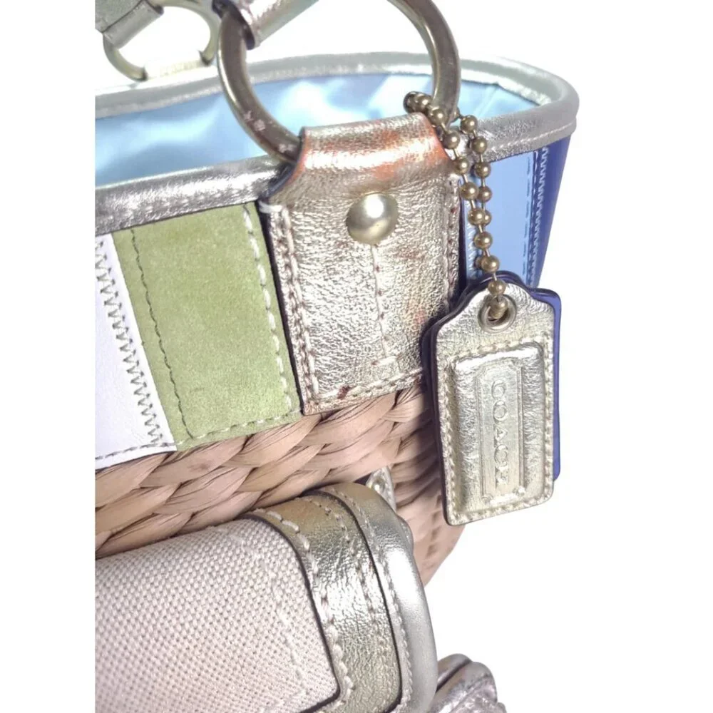 Vintage COACH Legacy Multicolor Straw Basket and gold Turnlock Wallet Set - Picture 11 of 14